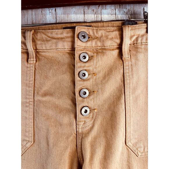 Torrid Feel The Fit Jeans Womens 12R Yellow Ankle Crop Raw Hem Fringe Button Fly - Picture 4 of 12